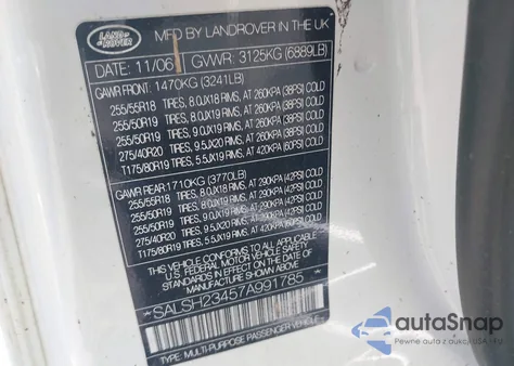 2007 Land Rover Range Rover Sport Supercharged from USA, damaged, VIN SALSH23457A991785